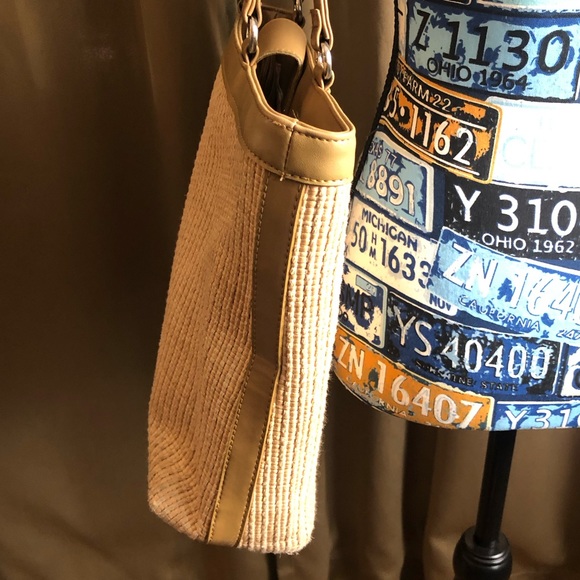 Fossil Woven Fabric Double Strap Shoulder Bag Purse with Plaid Lining - Picture 4 of 16